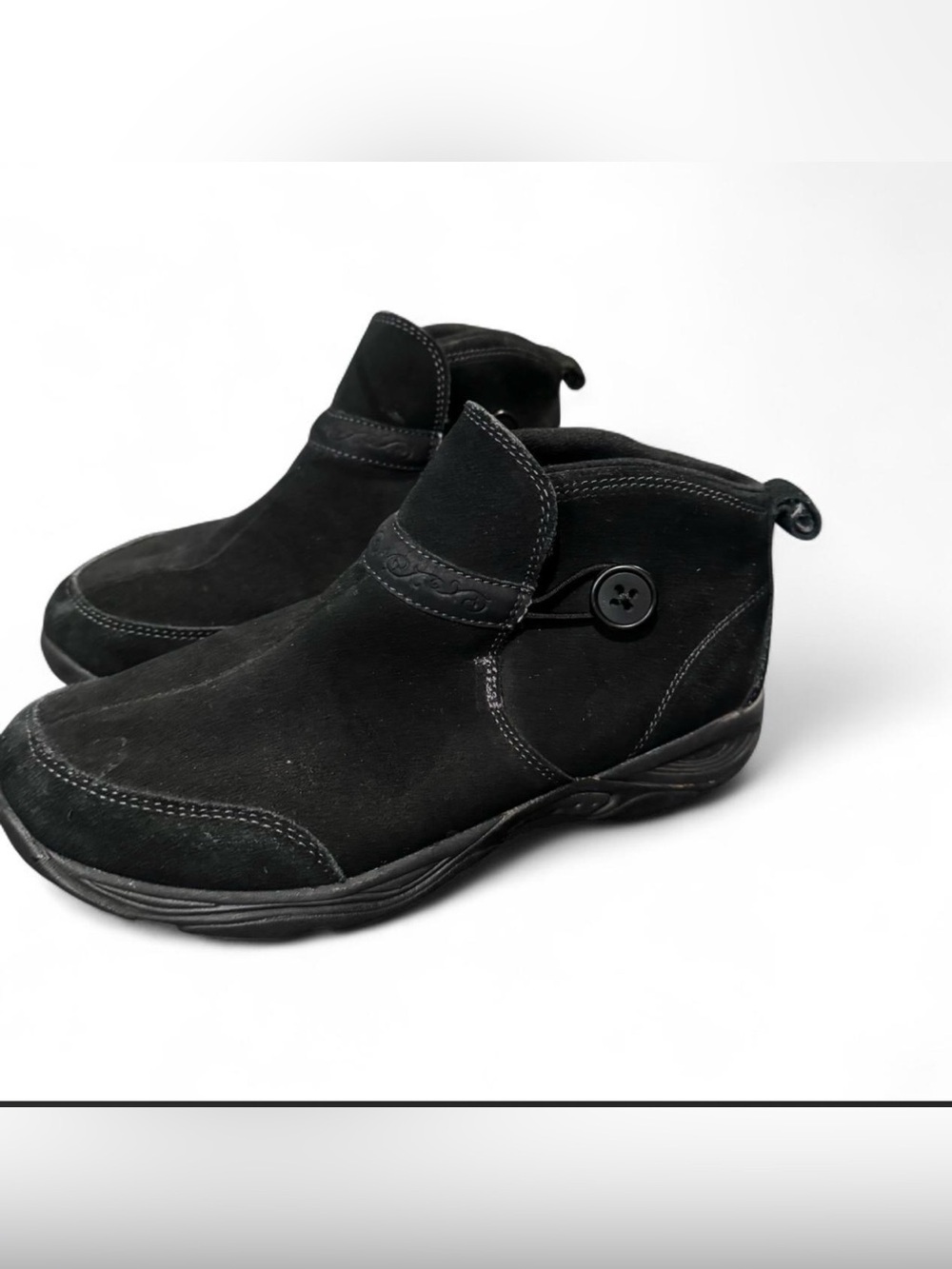 Women's Black Suede Chukka Boots with Button Accent